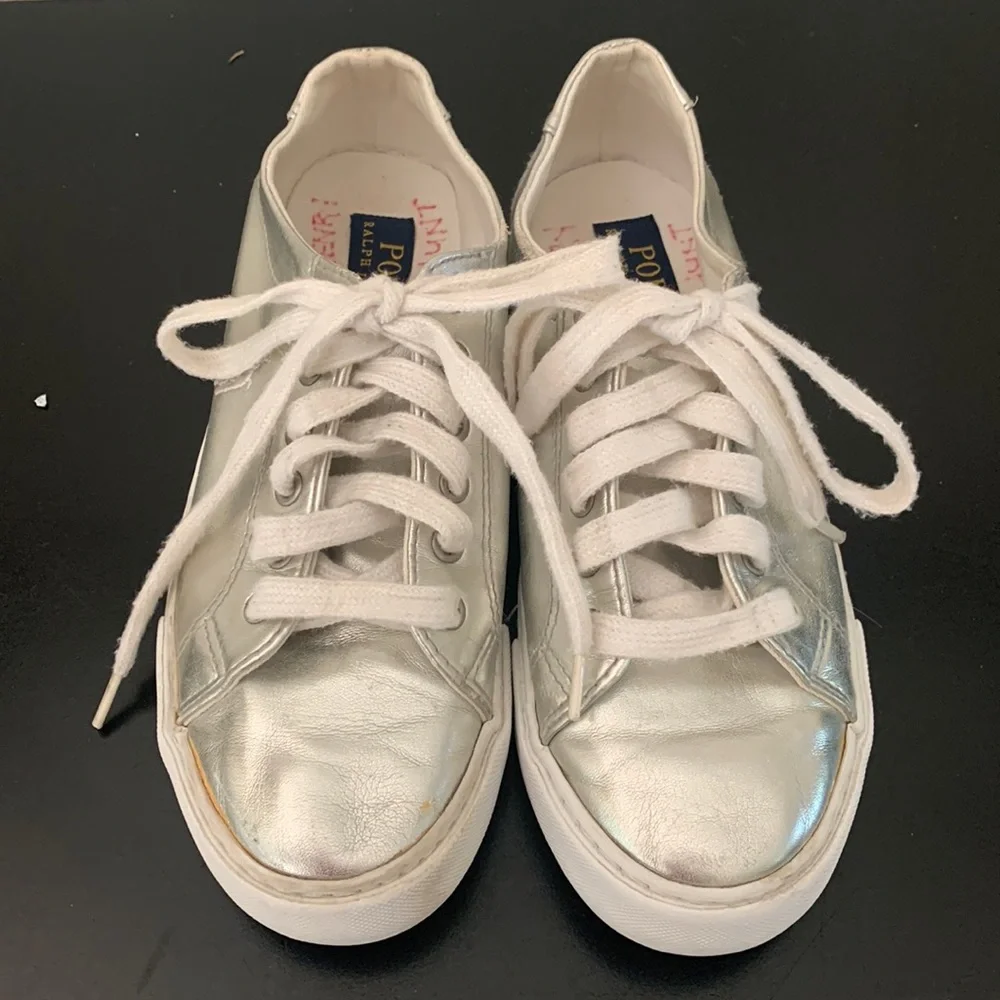 Polo Ralph Lauren Easton Sneakers Size 4 Unisex Metallic SilverBoy Girl Low Top